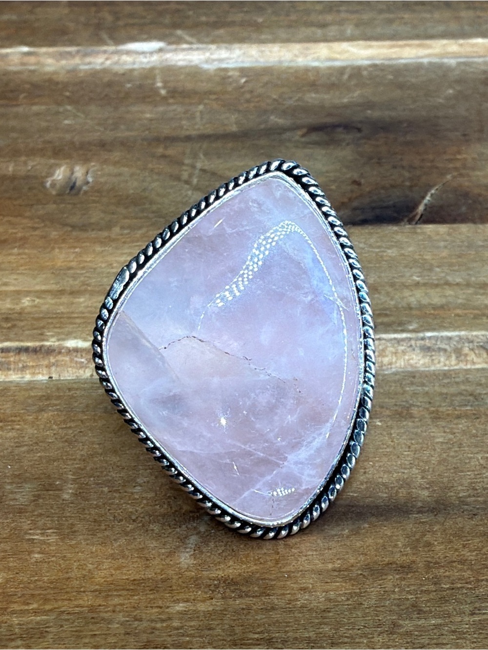 Rose Quartz Gemstone Ring Size 9 Silver 925 Overlay Vintage Style Jewelry Boho